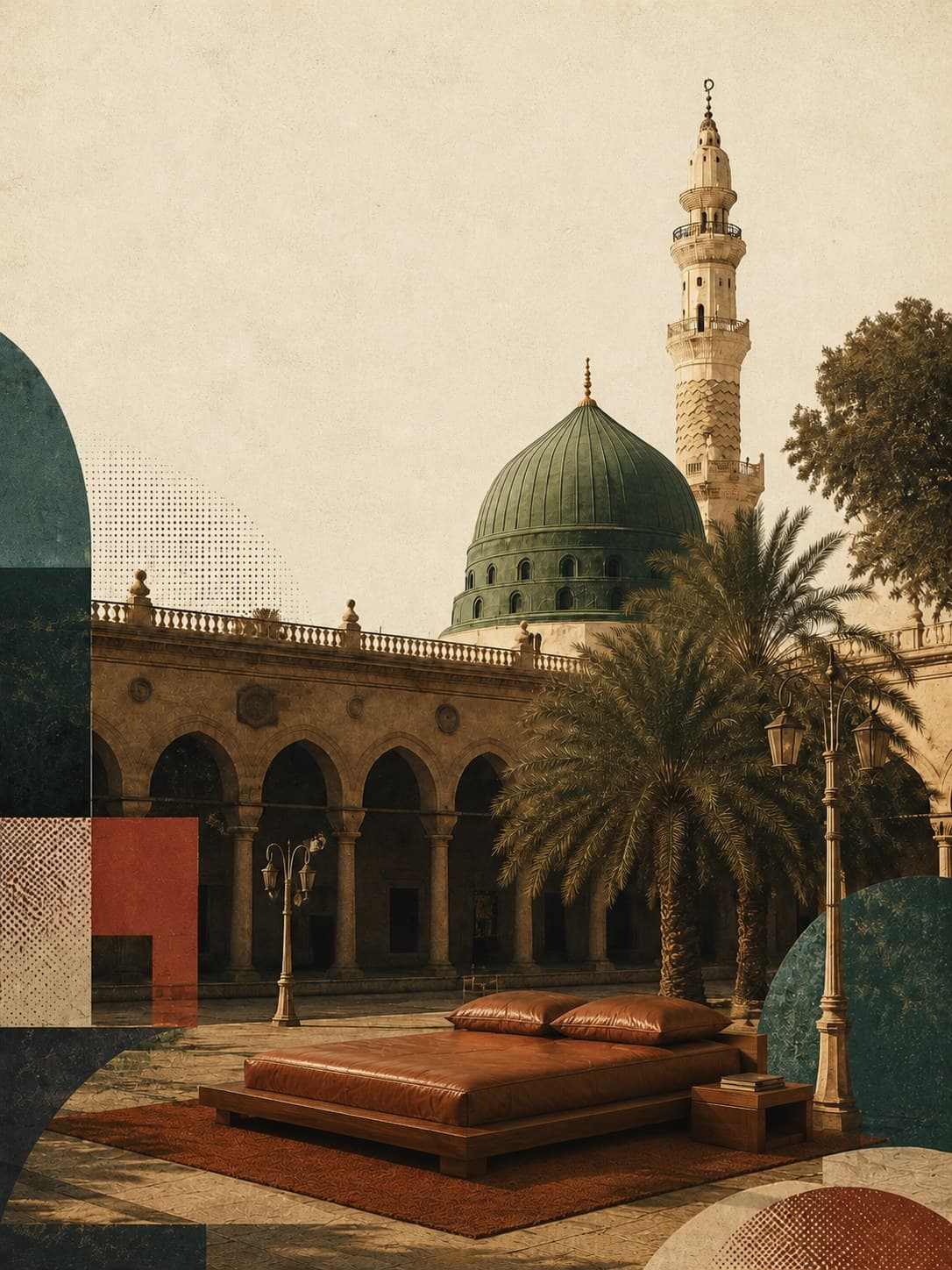 سريرٌ جلديٌّ بلون الكونياك في فناء المسجد النبوي — شغموم ستاي